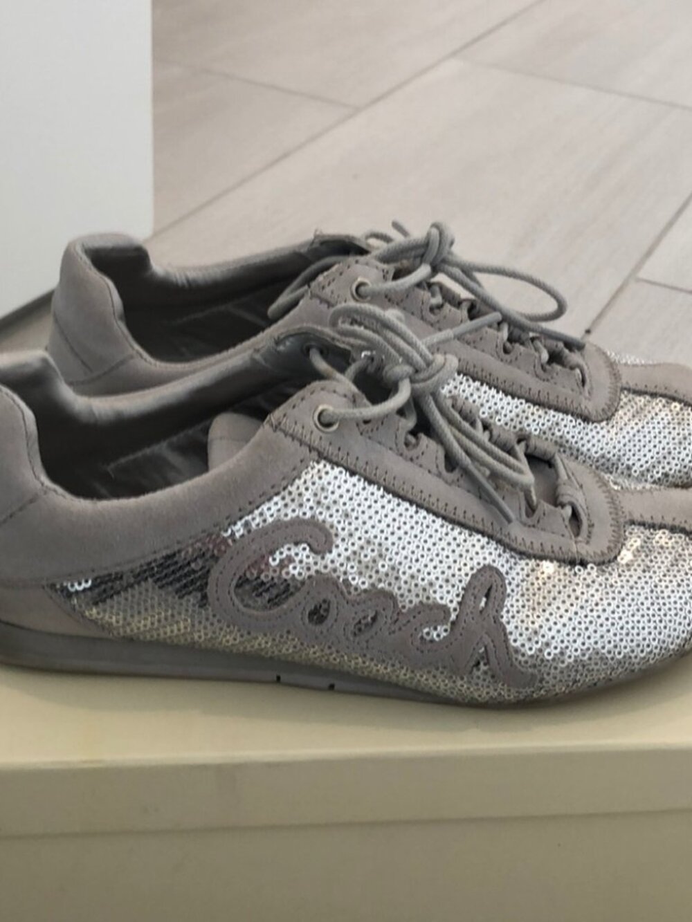 EUC COACH HOPE SEQUIN SILVER TENNIS SNEAKER TRAINER SHOES SIZE 5.5